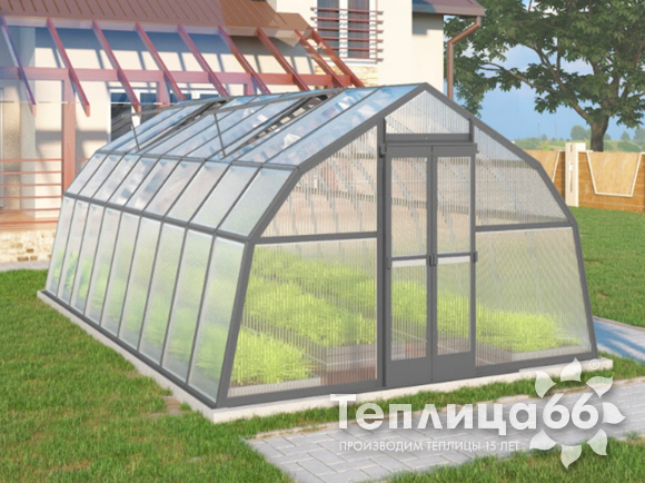 Теплица Рада Таймыр из поликарбоната, 3,5x6 метров, графитовая